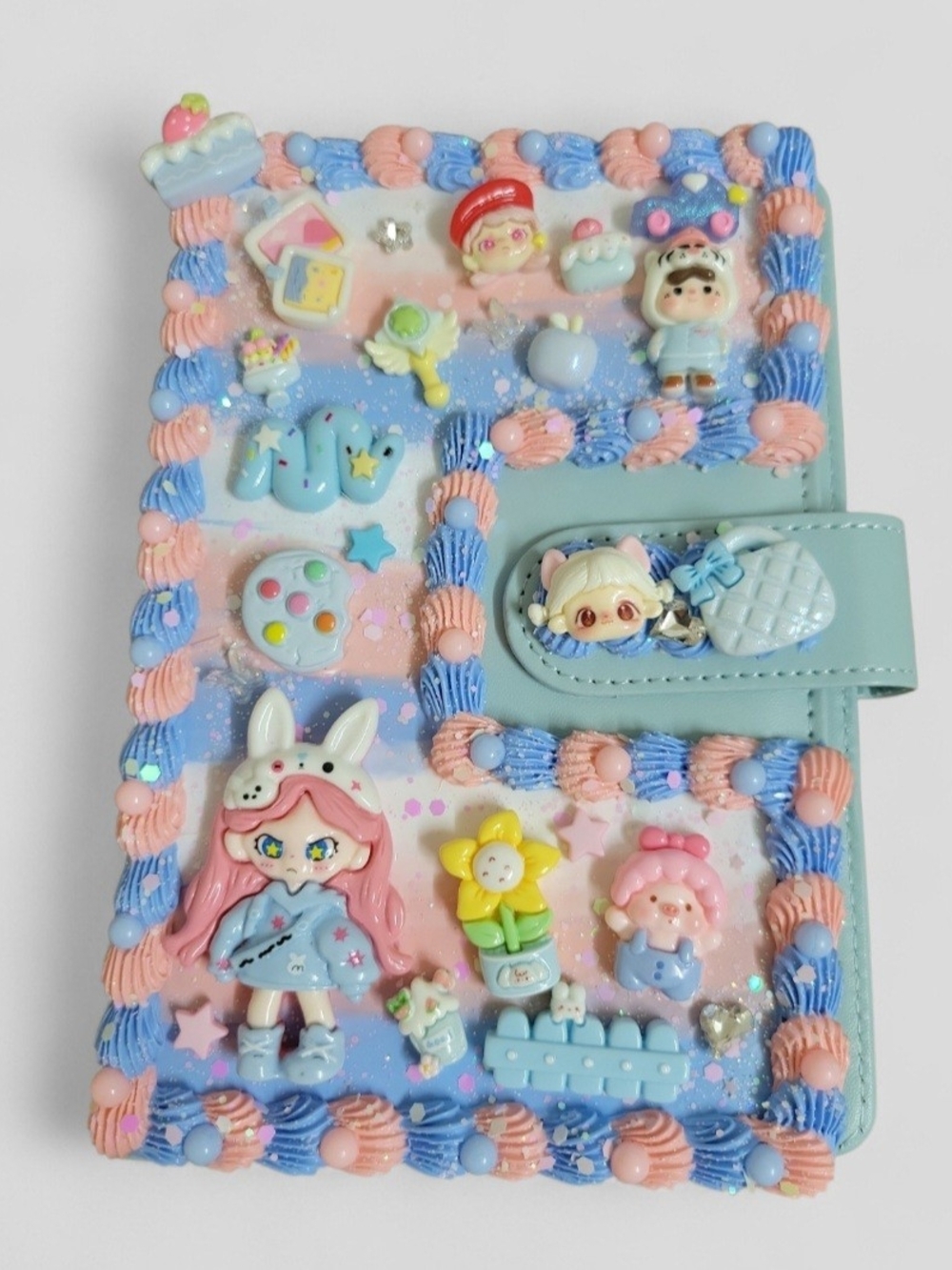 Kawaii Decoden A6 Binder Planner | Handmade Pastel Blue Journal